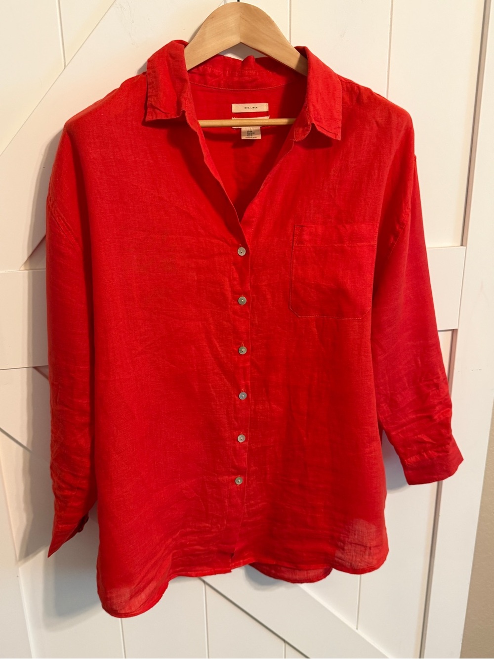 Christian Siriano 100% Linen Red Button Down Shirt Blouse Women’s Medium Classic